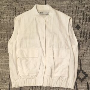 Zara Oversized White Linen Vest